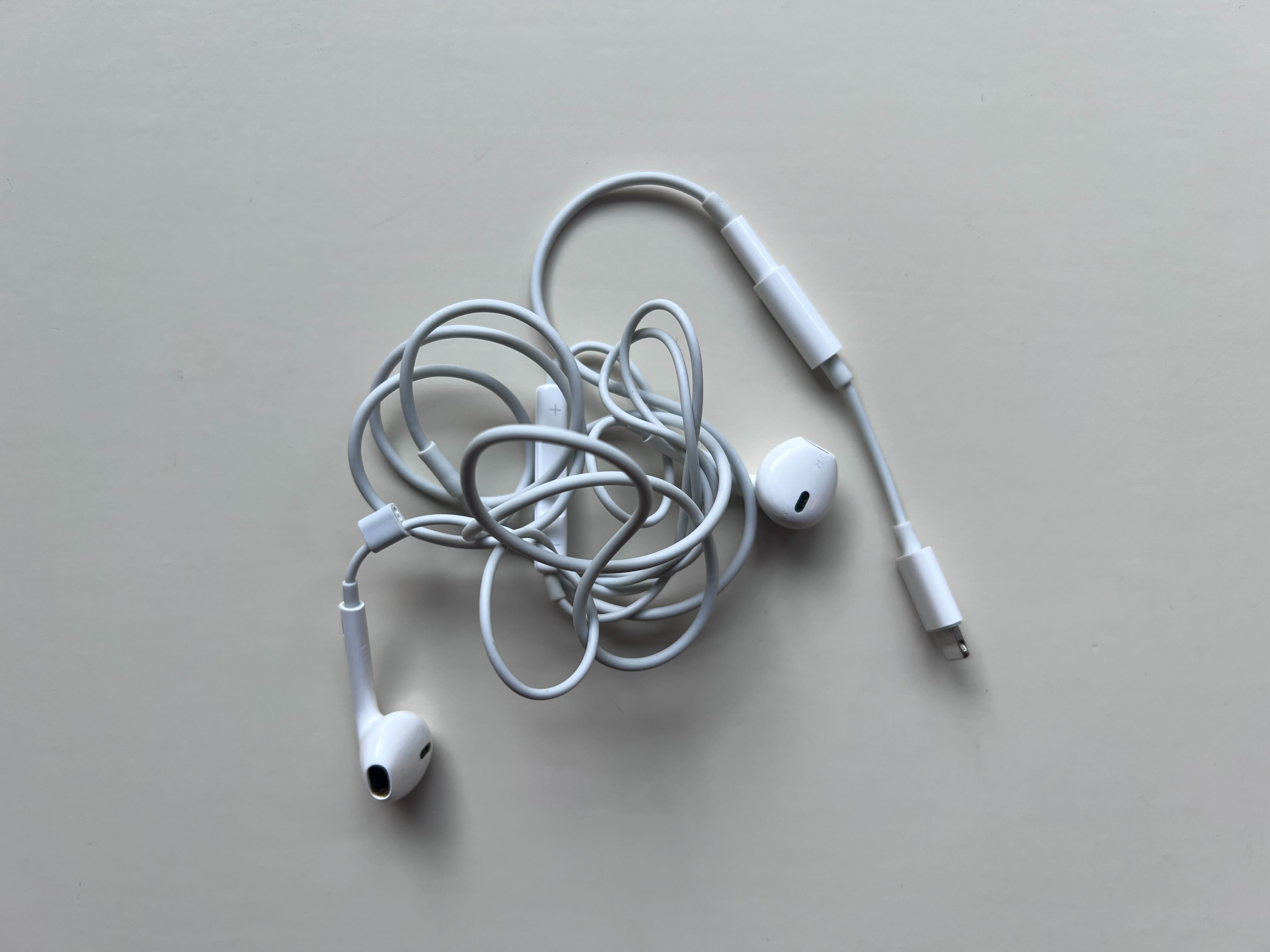 A pair of wired headphones
